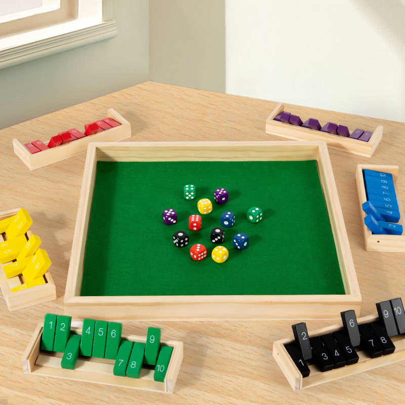 Hatwoo Colorful Shut the Box Dice Game, Wooden Number Flip Board Classic 6 Color 10 Numbers Board Game for Party Birthday Leisure Time Fun Game