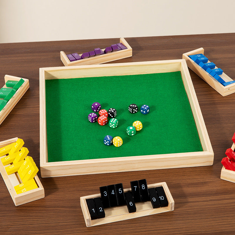 Hatwoo Colorful Shut the Box Dice Game, Wooden Number Flip Board Classic 6 Color 10 Numbers Board Game for Party Birthday Leisure Time Fun Game