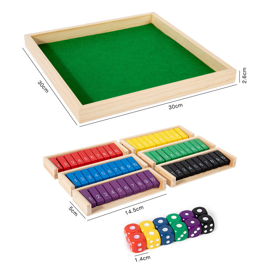 Hatwoo Colorful Shut the Box Dice Game, Wooden Number Flip Board Classic 6 Color 10 Numbers Board Game for Party Birthday Leisure Time Fun Game