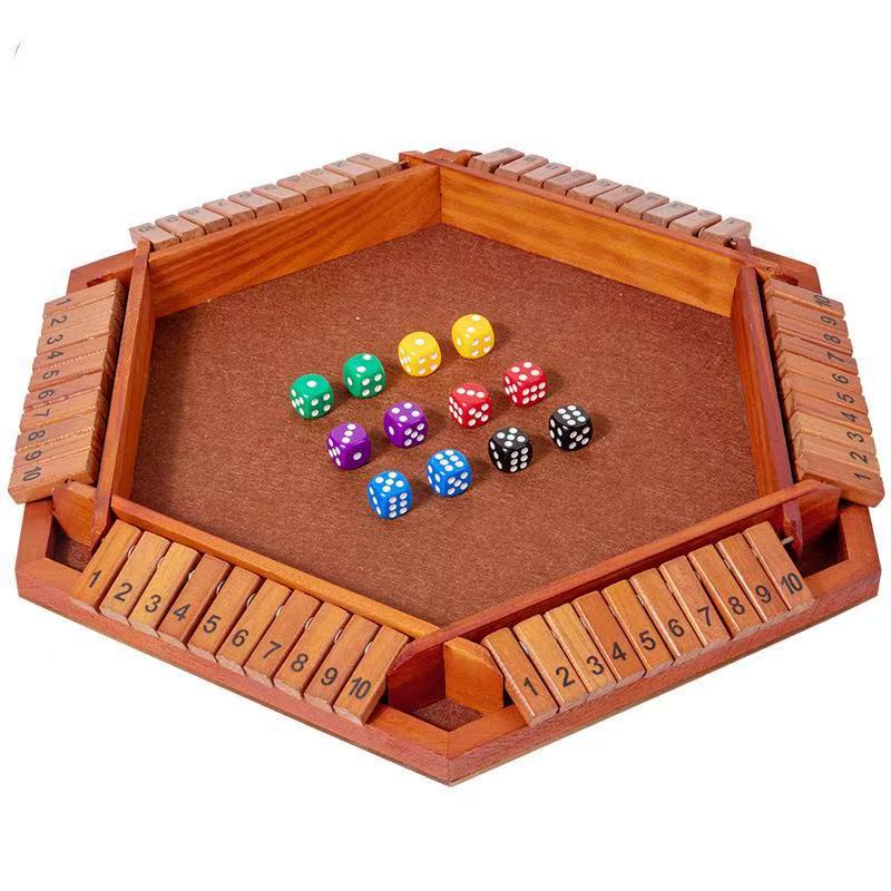 Hatwoo Shut the Box Dice Game, Six-sided Board Flip Game, Wooden Board Game with 10 Numbers, Classics Game for Party Birthday Leisure Time
