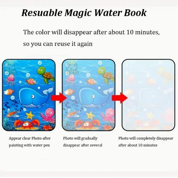 Hatwoo 18 Pack Magic Water Book With Pen (Random Color), Educational Magic Water Painting Book, Reusable Graffiti Filling Book, Christmas Gift