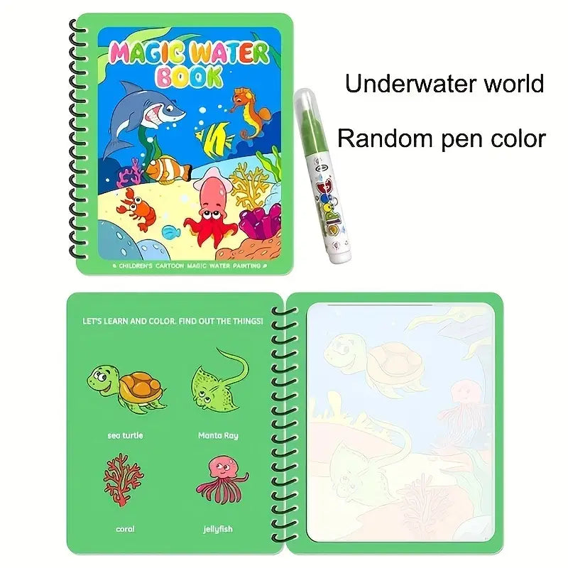 Hatwoo 2 Pack Random Style Magic Water Book With Pen (Random Color), Educational Magic Water Painting Book, Reusable Graffiti Filling Book, Christmas Gift