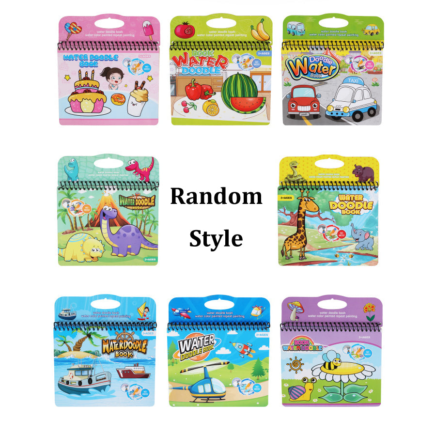 Hatwoo 1 Pack Random Style Magic Water Book With Pen (Random Color), Portable Educational Magic Water Painting Book, Reusable Graffiti Filling Book, Christmas Gift fine motor activity