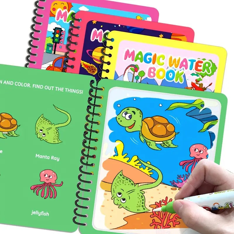 Hatwoo 2 Pack Random Style Magic Water Book With Pen (Random Color), Educational Magic Water Painting Book, Reusable Graffiti Filling Book, Christmas Gift
