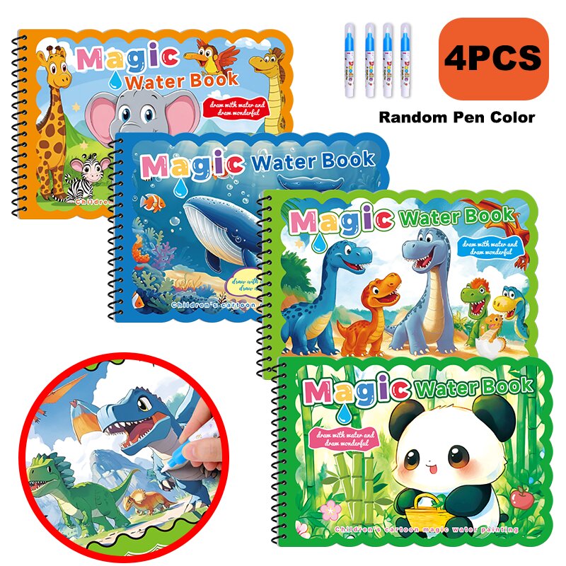 Hatwoo 4 Pack/6 Pack Water Coloring Book for Toddlers 3-5, Water Painting Drawing Book for Educational Learning Kits Gifts, Best Birthday Gifts