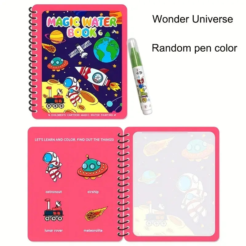 Hatwoo 2 Pack Random Style Magic Water Book With Pen (Random Color), Educational Magic Water Painting Book, Reusable Graffiti Filling Book, Christmas Gift