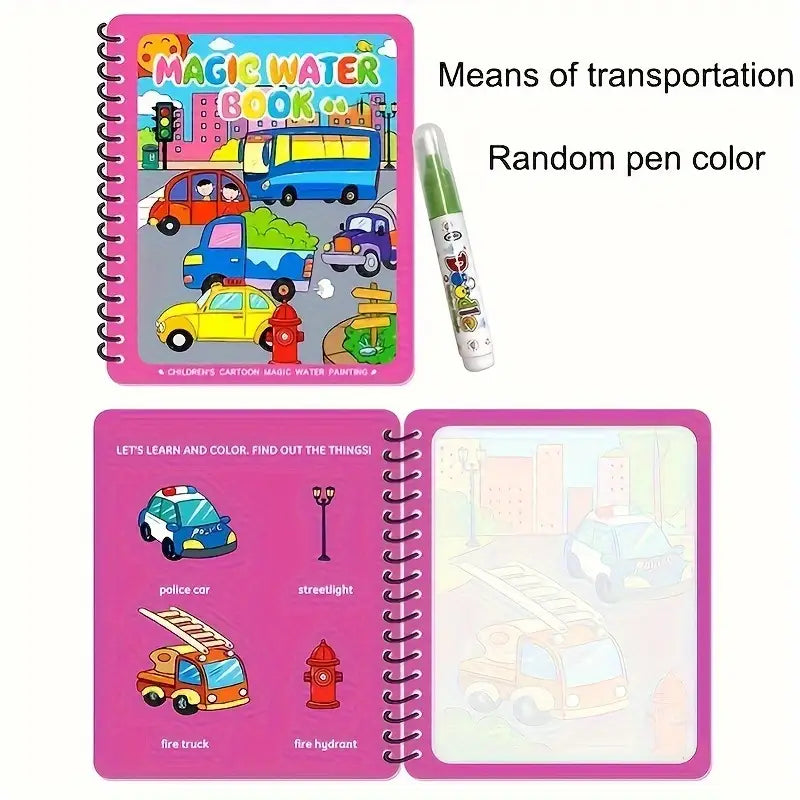 Hatwoo 2 Pack Random Style Magic Water Book With Pen (Random Color), Educational Magic Water Painting Book, Reusable Graffiti Filling Book, Christmas Gift