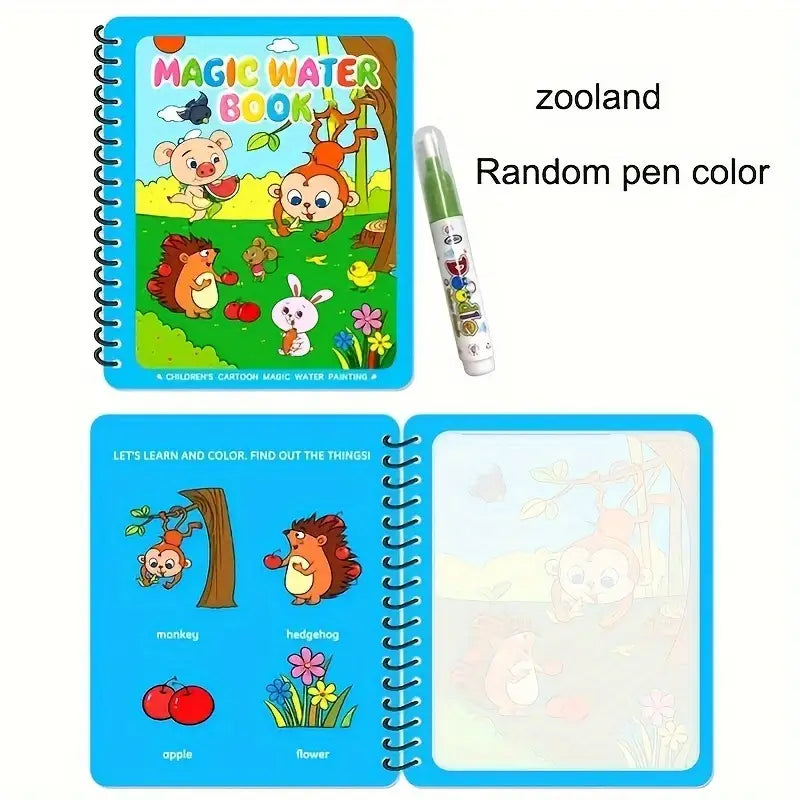Hatwoo 2 Pack Random Style Magic Water Book With Pen (Random Color), Educational Magic Water Painting Book, Reusable Graffiti Filling Book, Christmas Gift