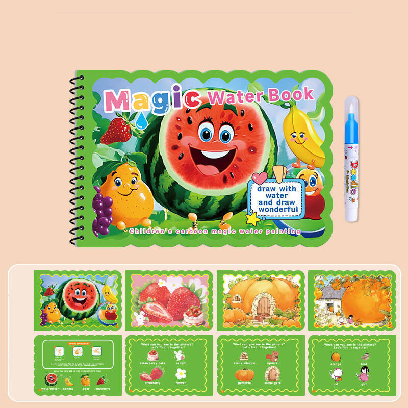 Hatwoo 1 Pack Random Style Magic Water Book With Pen (Random Color), Educational Magic Water Painting Book, Reusable Graffiti Filling Book, Christmas Gift