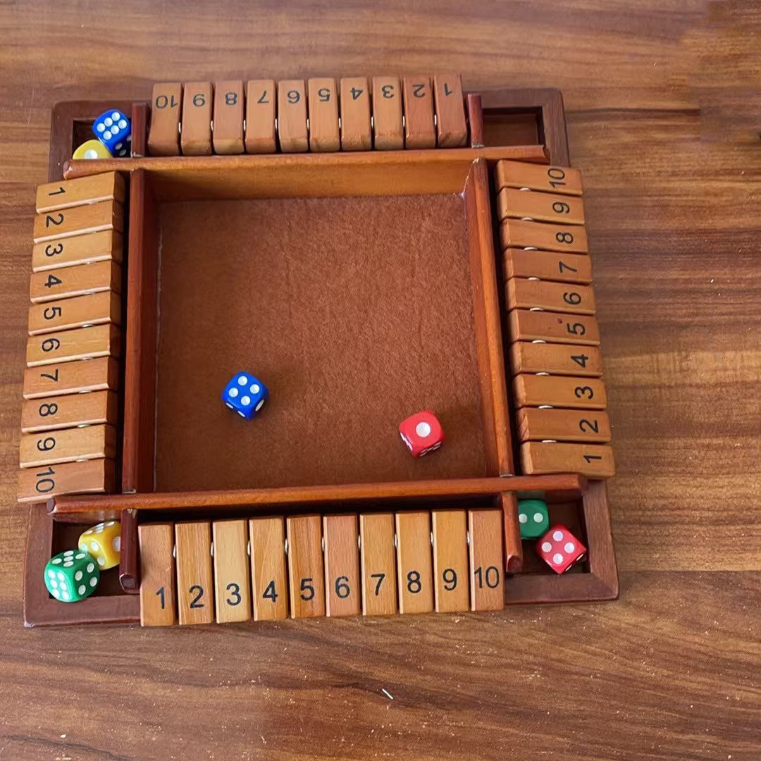 Hatwoo Four-sided Shut the Box Game, Brown Board Flip Game, Wooden Board Game with 10 Numbers, Classic Brown Color 4-Sided Wooden Board Game for Party Birthday Leisure Time