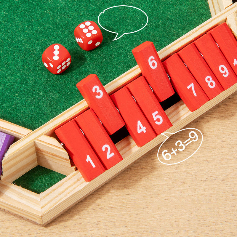 Hatwoo Shut the Box Dice Game, 2-6 Player Colorful Six-sided Board Flip Game, Wooden Classic Board Game with 10 Numbers for Party Birthday Leisure Time