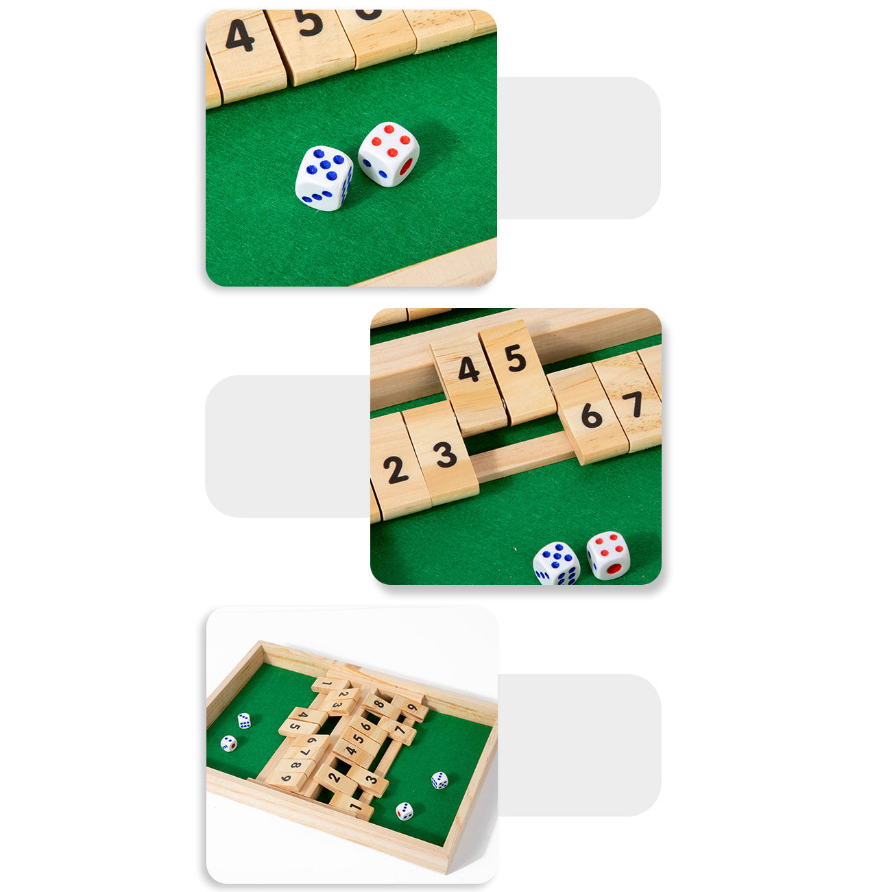 Hatwoo Double-side Wooden Shut the Box Math Board Game with Number Tiles for 2 Players, Ideal for Number Practice Addition Subtraction Skills Educational Family Strategy Game Night Gift