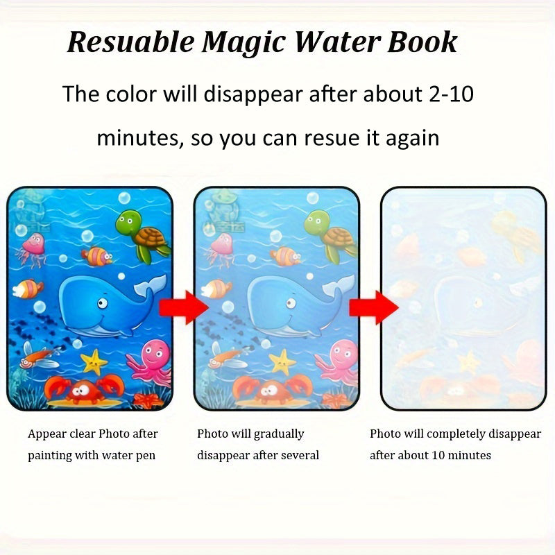 Hatwoo 2 Pack Magic Water Book With Pen (Random Color), Educational Magic Water Painting Book, Reusable Graffiti Filling Book, Christmas Gift