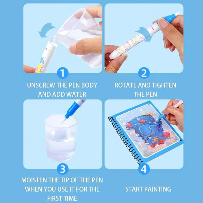 Hatwoo 2 Pack  Magic Water Book With Pen (Random Color), Educational Magic Water Painting Book, Reusable Graffiti Filling Book, Christmas Gift