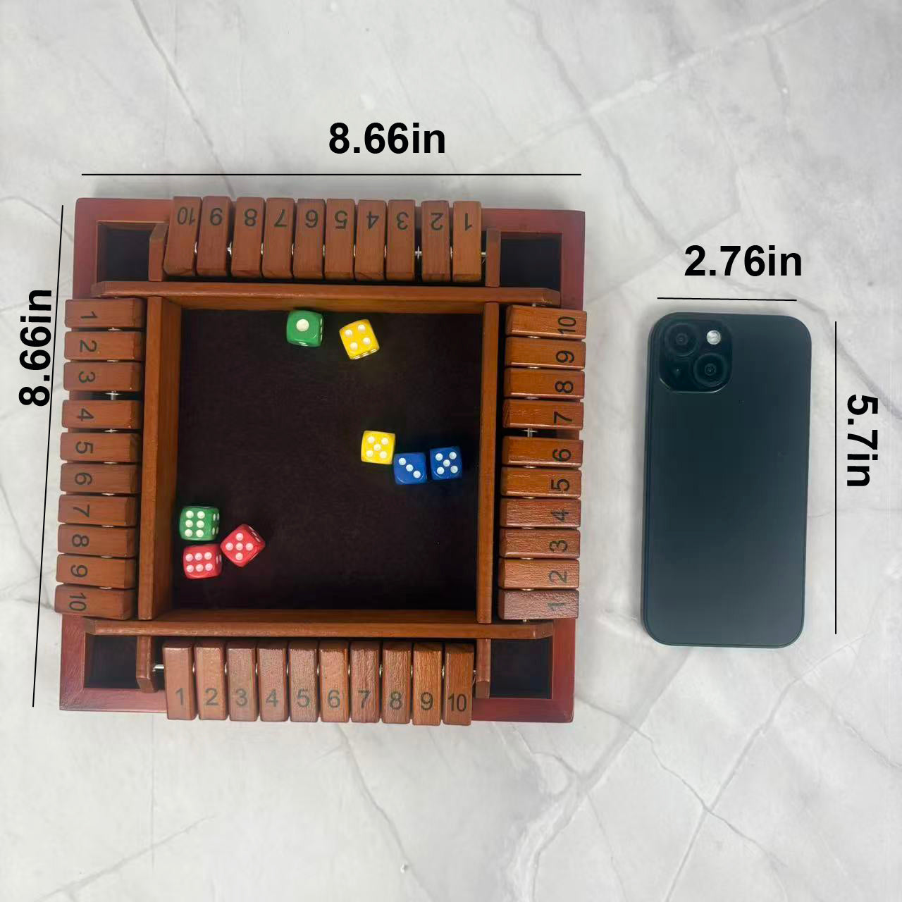 Hatwoo Four-sided Shut the Box Game, Brown Board Flip Game, Wooden Board Game with 10 Numbers, Classic Brown Color 4-Sided Wooden Board Game for Party Birthday Leisure Time