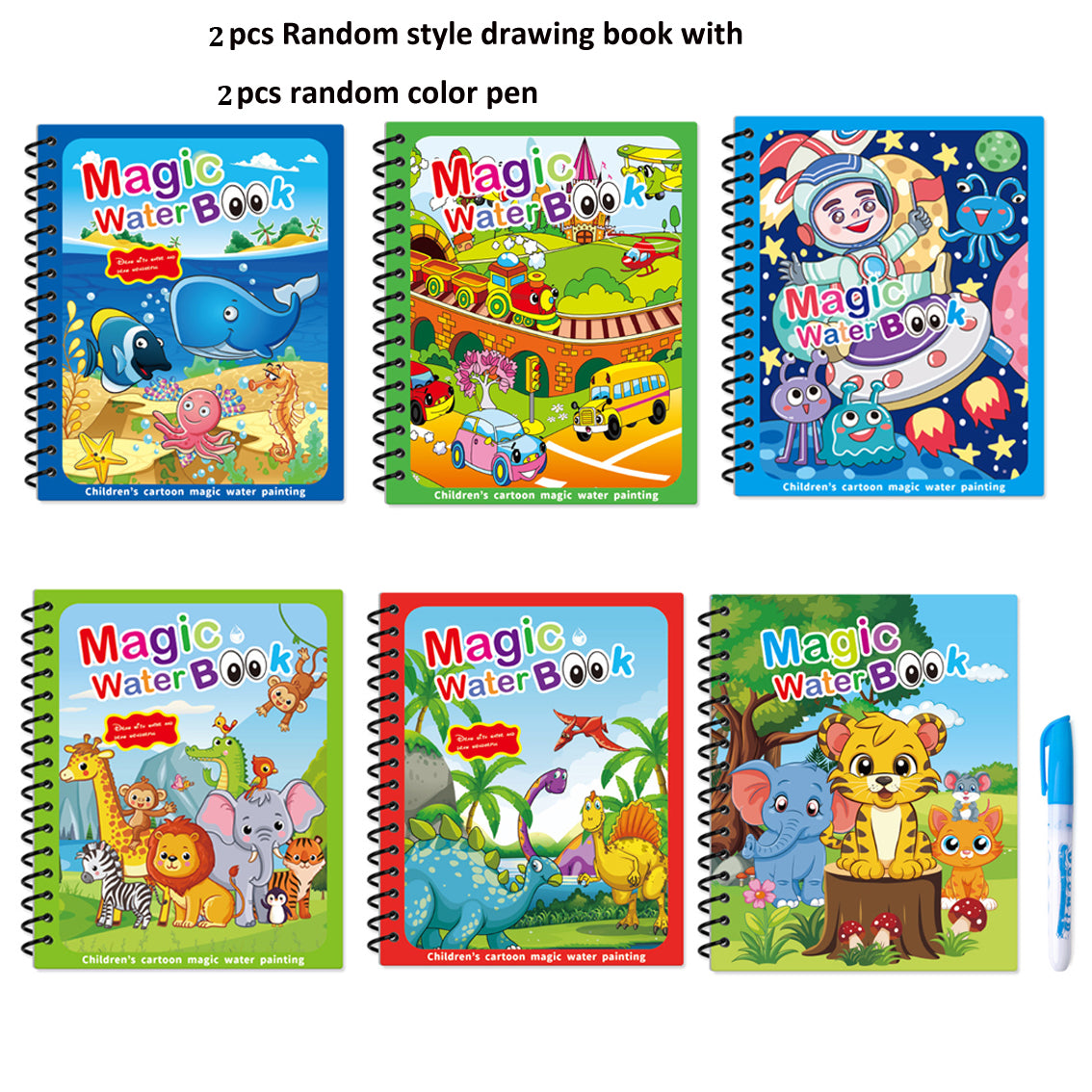 Hatwoo 2 Pack  Magic Water Book With Pen (Random Color), Educational Magic Water Painting Book, Reusable Graffiti Filling Book, Christmas Gift