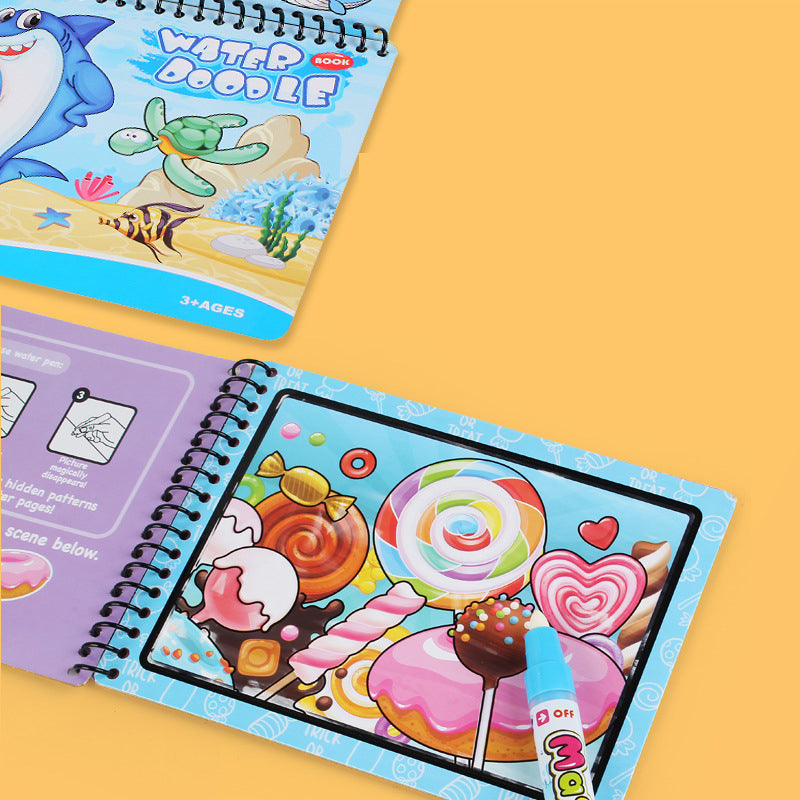 Hatwoo 1 Pack Random Style Magic Water Book With Pen (Random Color), Portable Educational Magic Water Painting Book, Reusable Graffiti Filling Book, Christmas Gift fine motor activity