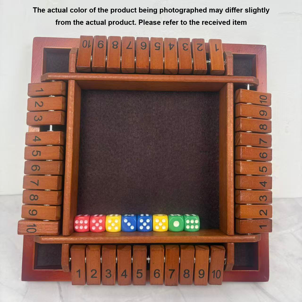 Hatwoo Four-sided Shut the Box Game, Brown Board Flip Game, Wooden Board Game with 10 Numbers, Classic Brown Color 4-Sided Wooden Board Game for Party Birthday Leisure Time