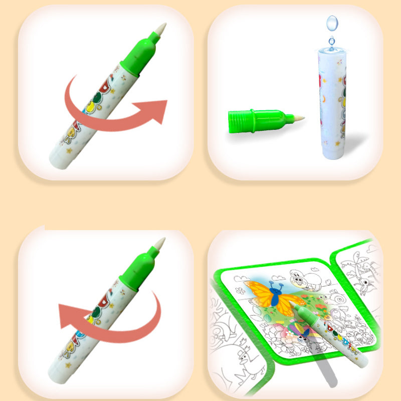 Hatwoo 1 Pack Random Style Magic Water Book With Pen (Random Color), Educational Magic Water Painting Book, Reusable Graffiti Filling Book, Christmas Gift