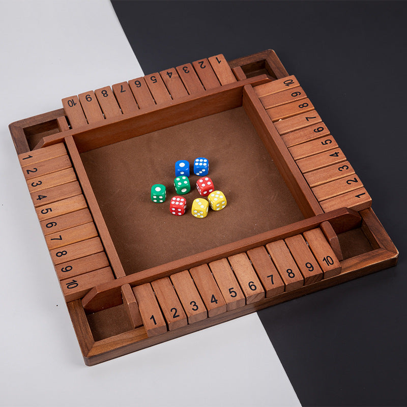 Hatwoo Four-sided Shut the Box Game, Brown Board Flip Game, Wooden Board Game with 10 Numbers, Classic Brown Color 4-Sided Wooden Board Game for Party Birthday Leisure Time