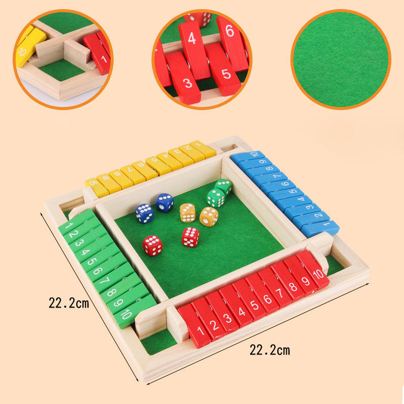 Hatwoo Shut The Box Dice Game - Colorful 4 Sided Wooden Board Math Number Games for Kids Adults Families Party Club