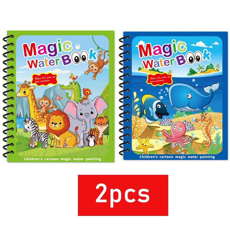 Hatwoo 2 Pack  Magic Water Book With Pen (Random Color), Educational Magic Water Painting Book, Reusable Graffiti Filling Book, Christmas Gift