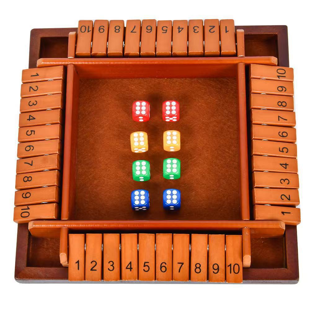 Hatwoo Four-sided Shut the Box Game, Brown Board Flip Game, Wooden Board Game with 10 Numbers, Classic Brown Color 4-Sided Wooden Board Game for Party Birthday Leisure Time