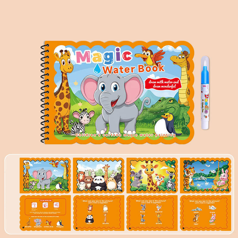 Hatwoo 1 Pack Random Style Magic Water Book With Pen (Random Color), Educational Magic Water Painting Book, Reusable Graffiti Filling Book, Christmas Gift
