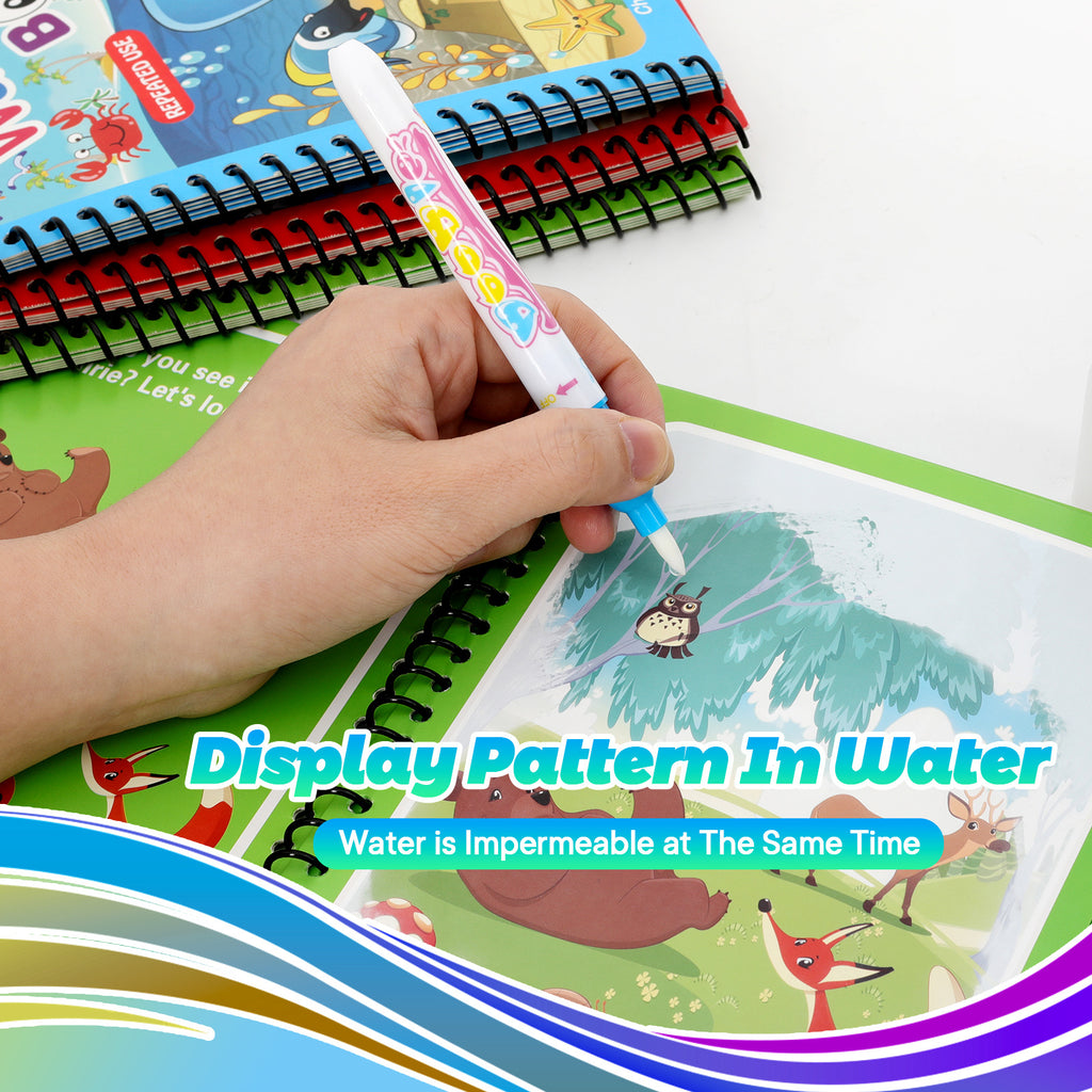 Hatwoo 2 Pack Magic Water Book With Pen (Random Color), Educational Magic Water Painting Book, Reusable Graffiti Filling Book, Christmas Gift