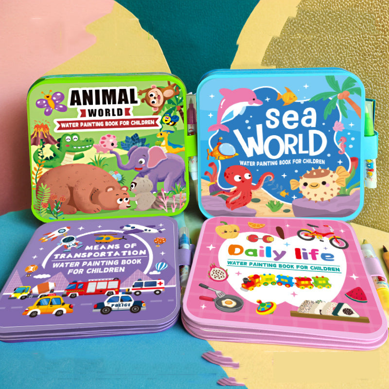 Hatwoo 4 pack Magic Water Book With Pen (Random Color), Educational Magic Water Painting Book, Reusable Graffiti Filling Book, Christmas Gift