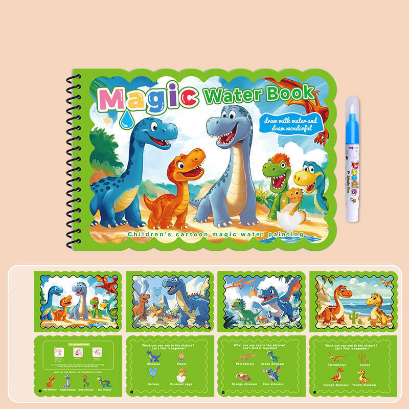 Hatwoo 1 Pack Random Style Magic Water Book With Pen (Random Color), Educational Magic Water Painting Book, Reusable Graffiti Filling Book, Christmas Gift