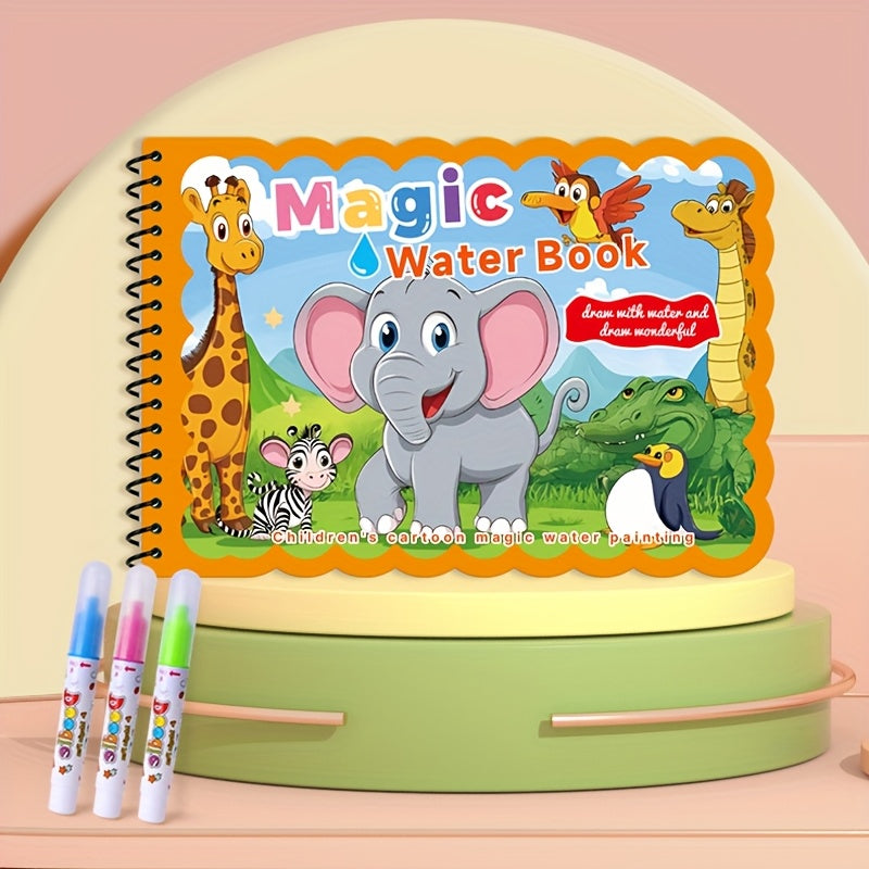 Hatwoo 1 Pack Random Style Magic Water Book With Pen (Random Color), Educational Magic Water Painting Book, Reusable Graffiti Filling Book, Christmas Gift