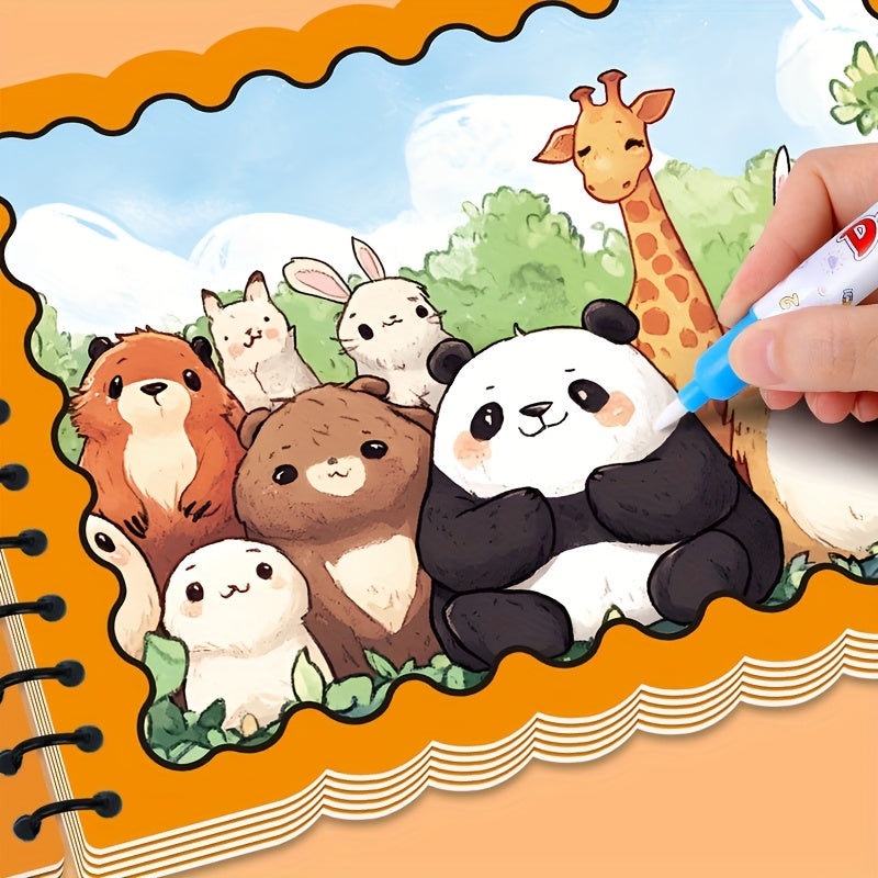 Hatwoo 1 Pack Random Style Magic Water Book With Pen (Random Color), Educational Magic Water Painting Book, Reusable Graffiti Filling Book, Christmas Gift