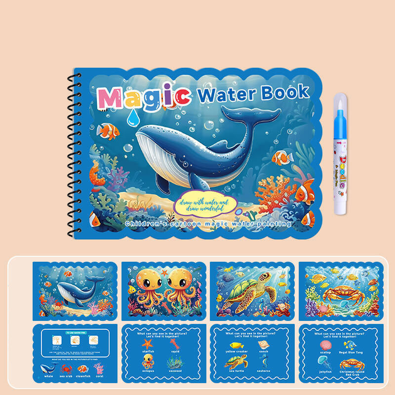 Hatwoo 1 Pack Random Style Magic Water Book With Pen (Random Color), Educational Magic Water Painting Book, Reusable Graffiti Filling Book, Christmas Gift