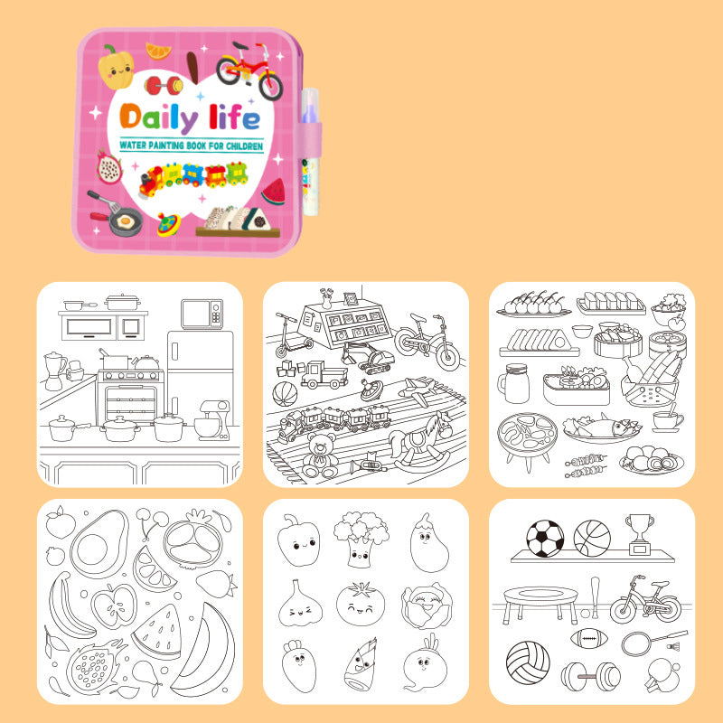 Hatwoo 1 Pack Random Style Magic Water Book With Pen (Random Color), Educational Magic Water Painting Book, Reusable Graffiti Filling Book, Christmas Gift