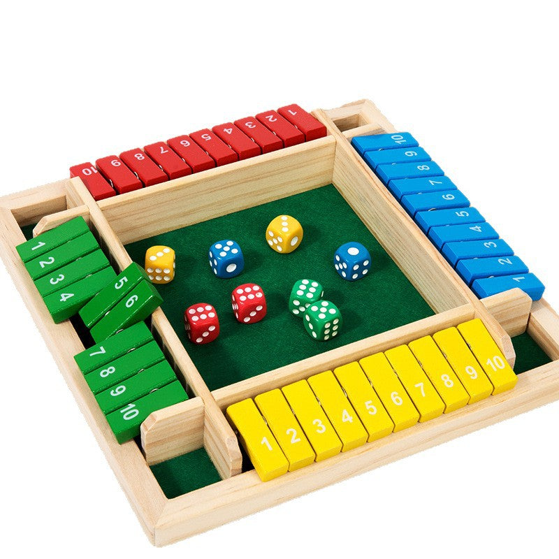 Hatwoo Shut The Box Dice Game - Colorful 4 Sided Wooden Board Math Number Games for Kids Adults Families Party Club