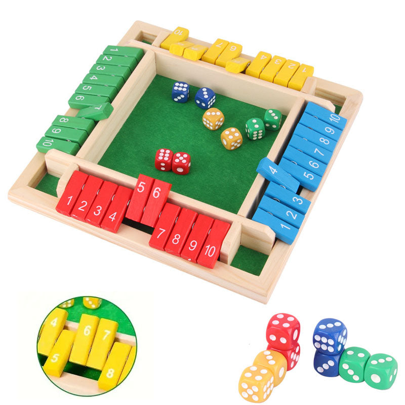 Hatwoo Shut The Box Dice Game - Colorful 4 Sided Wooden Board Math Number Games for Kids Adults Families Party Club