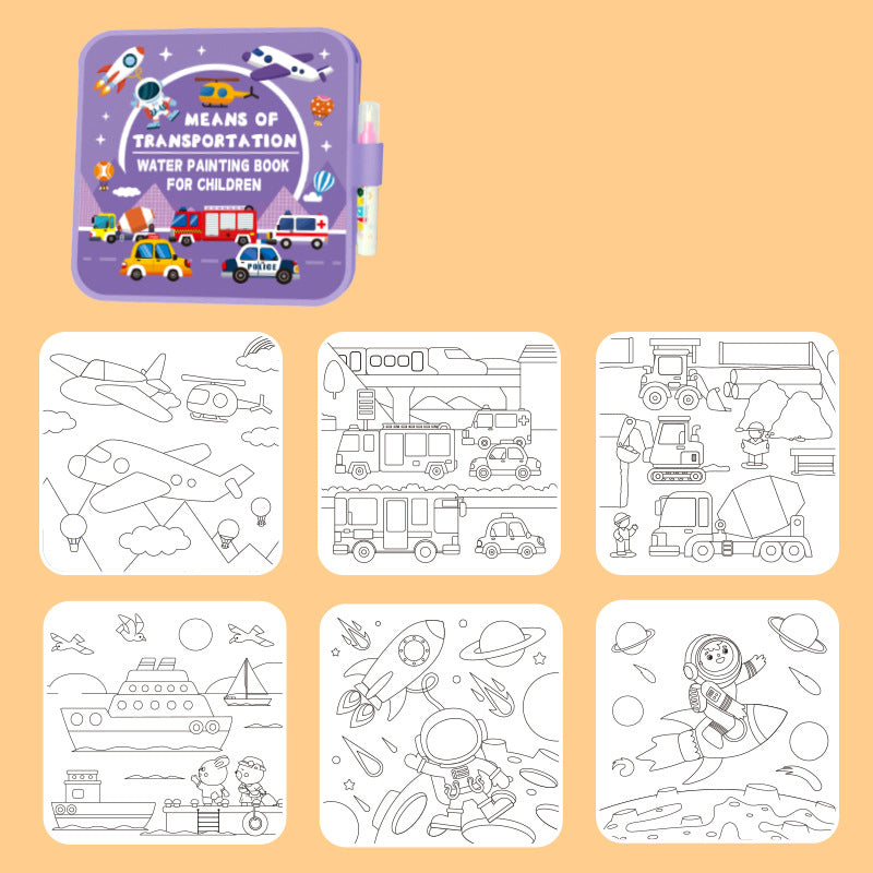 Hatwoo 1 Pack Random Style Magic Water Book With Pen (Random Color), Educational Magic Water Painting Book, Reusable Graffiti Filling Book, Christmas Gift