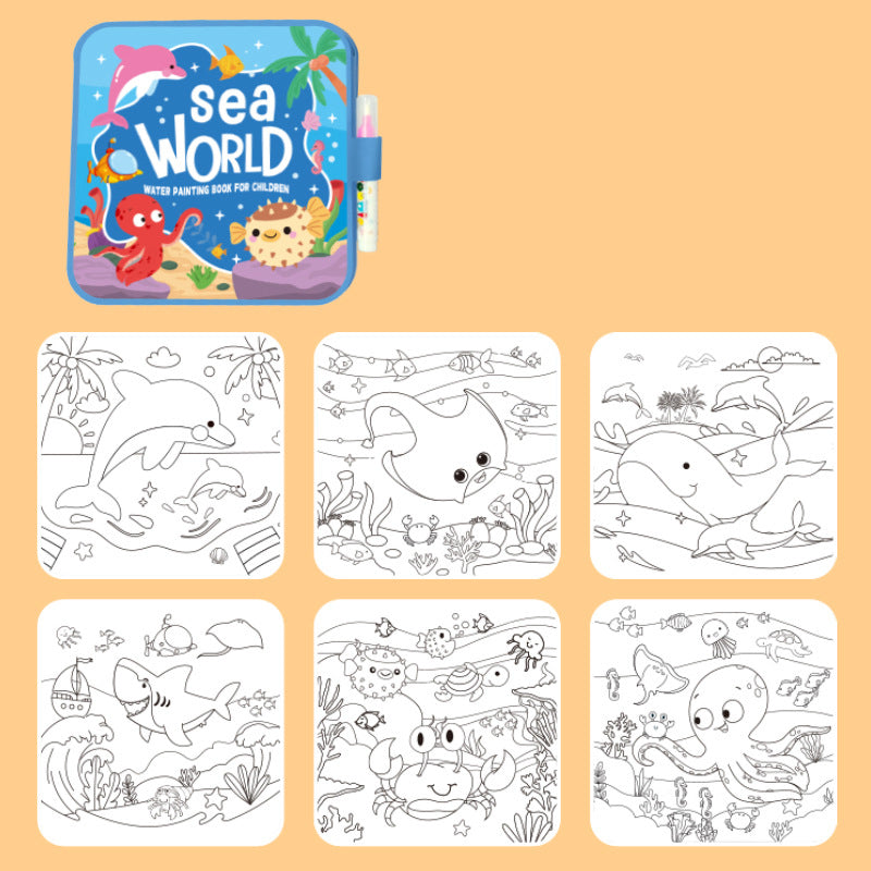 Hatwoo 1 Pack Random Style Magic Water Book With Pen (Random Color), Educational Magic Water Painting Book, Reusable Graffiti Filling Book, Christmas Gift