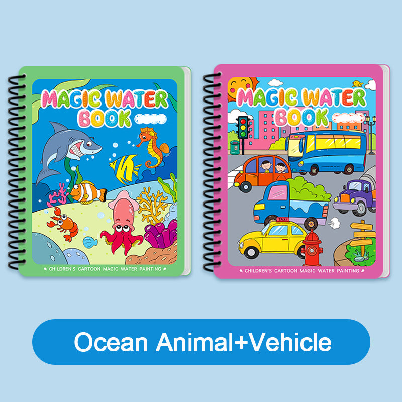 Hatwoo 2 Pack Random Style Magic Water Book With Pen (Random Color), Educational Magic Water Painting Book, Reusable Graffiti Filling Book, Christmas Gift