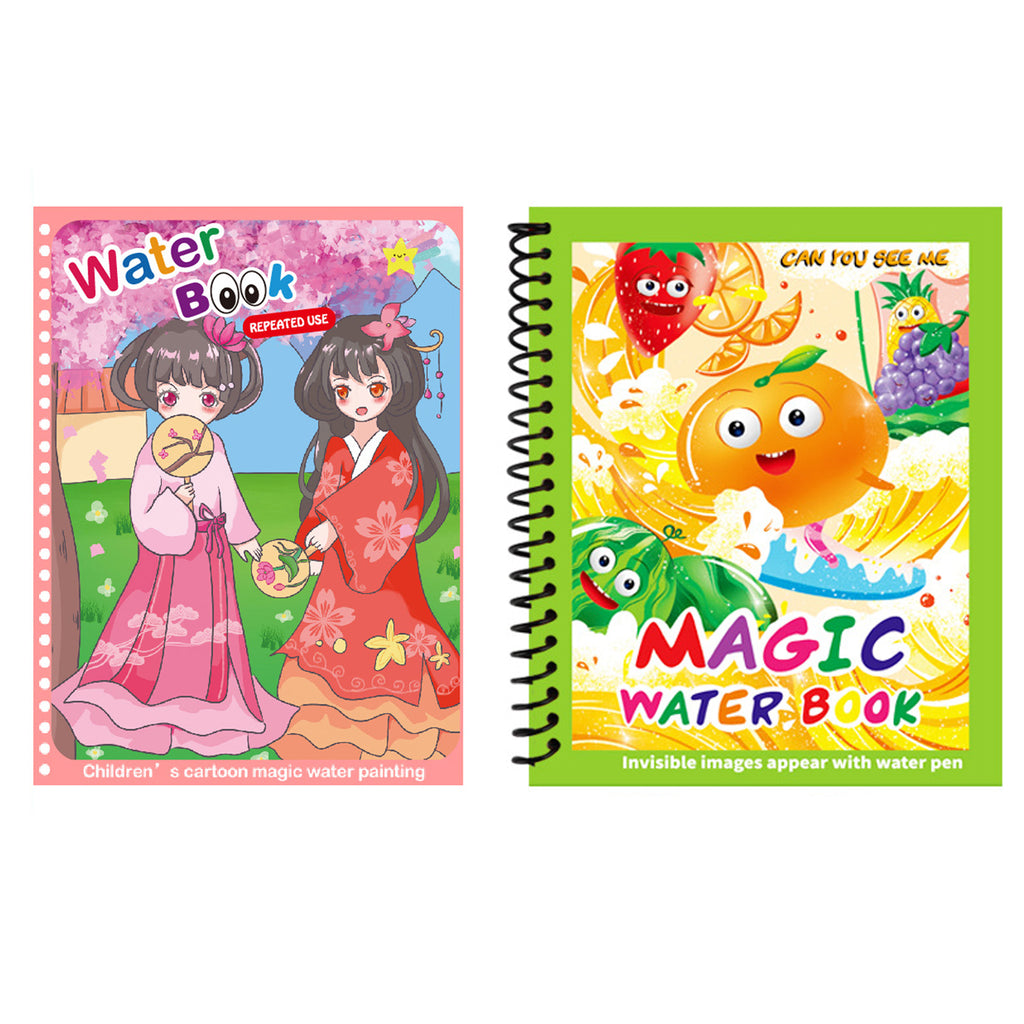 Hatwoo 2 Pack Magic Water Book With Pen (Random Color), Educational Magic Water Painting Book, Reusable Graffiti Filling Book, Christmas Gift